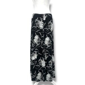 VTG Y2K Sunfire Black Floral Button Front Maxi Skirt 4 90s Grunge Gothic Minimal